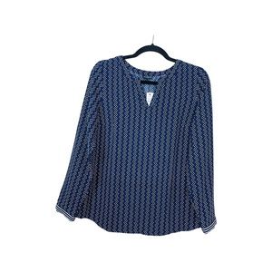 Talbots.  Women’s Blue White Polka Dot V-Neck Long Sleeves Tunic Top Small